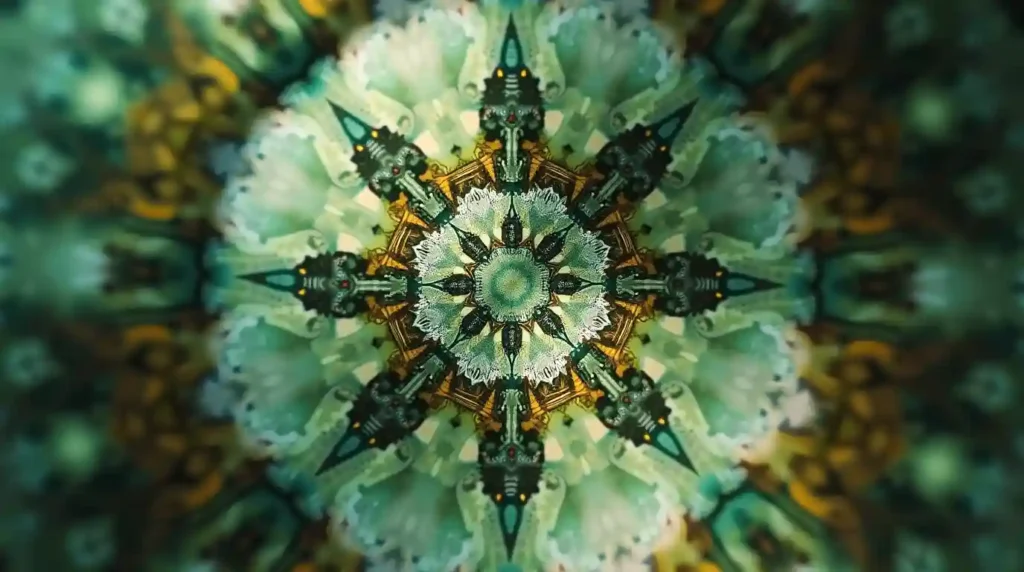 An abstract, harmonious pattern seen through a kaleidoscope, symbolizing a holistic view of health.