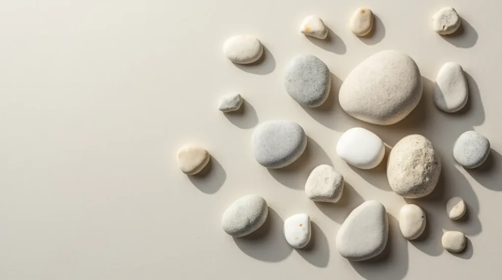 An artful arrangement of smooth, unique stones of different shapes and colors, symbolizing individuality.