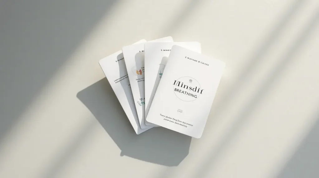 Mockups of beautifully designed 5-minute mindfulness guide cards