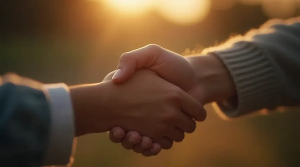 Two hands gently clasped together, symbolizing support and connection
