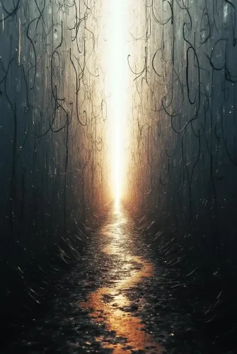 A single, clear path drawn through a field of tangled, chaotic lines, symbolizing clarity amidst confusion A single, clear path drawn through a field of tangled, chaotic lines, symbolizing clarity amidst confusion