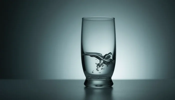 An elegant glass with only a few drops of water left, symbolizing low energy An elegant glass with only a few drops of water left, symbolizing low energy